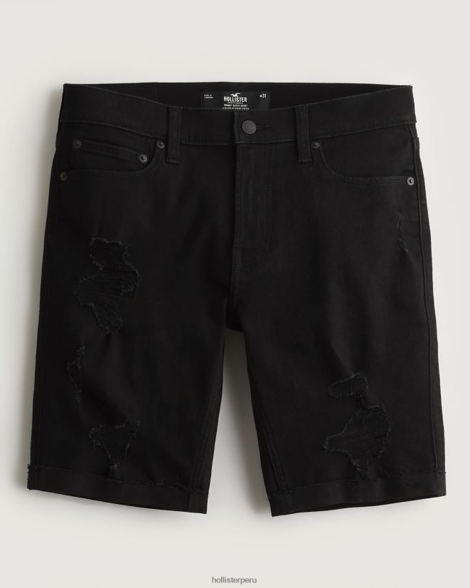 educación física Hollister pantalones cortos de mezclilla ajustados negros que no se desvanecen 9'' rasgado negro 086N621173 hombres fondos