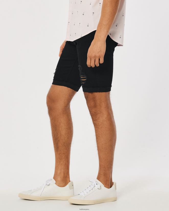 educación física Hollister pantalones cortos de mezclilla ajustados negros que no se desvanecen 9\'\' rasgado negro 086N621173 hombres fondos