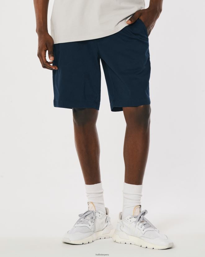 educación física Hollister pantalones cortos de sarga con frente plano 9\'\' Armada 086N621141 hombres fondos