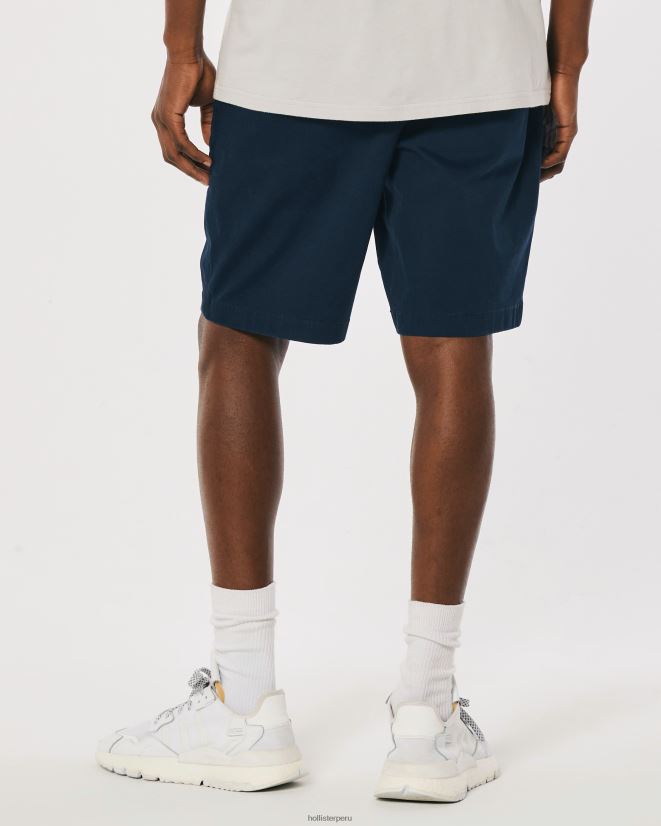 educación física Hollister pantalones cortos de sarga con frente plano 9\'\' Armada 086N621141 hombres fondos