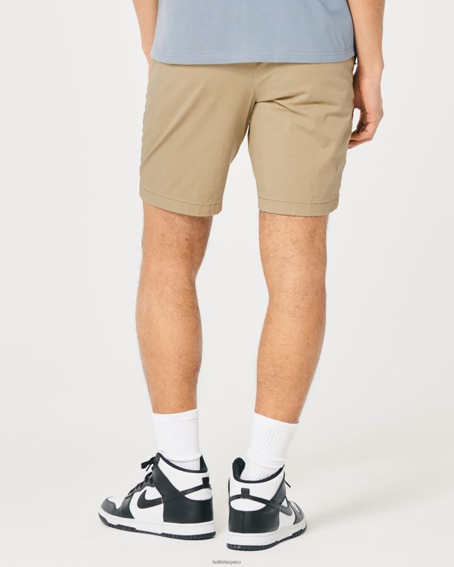 educación física Hollister pantalones cortos de sarga con frente plano 9\'\' caqui claro 086N621128 hombres fondos