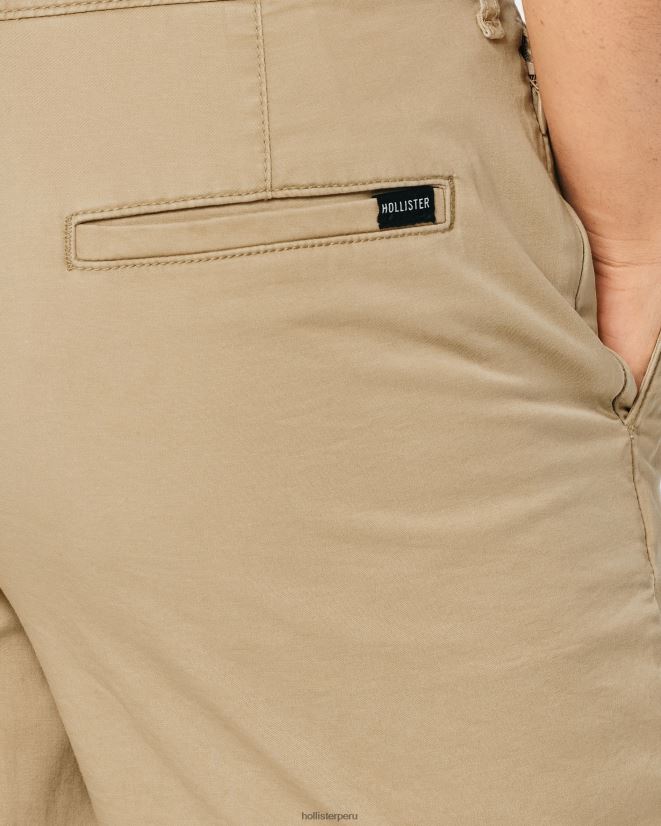 educación física Hollister pantalones cortos de sarga con frente plano 9\'\' caqui claro 086N621128 hombres fondos