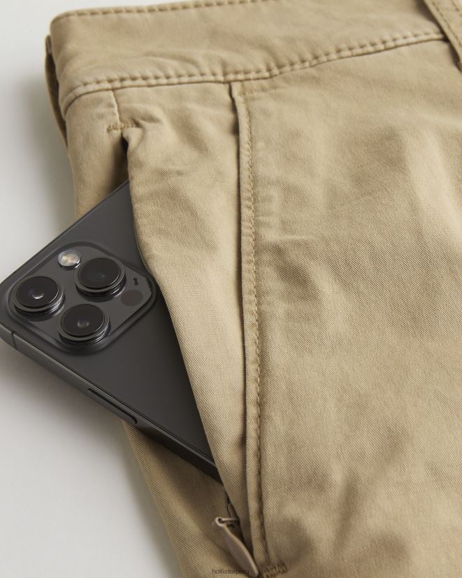 educación física Hollister pantalones cortos de sarga con frente plano 9\'\' caqui claro 086N621128 hombres fondos