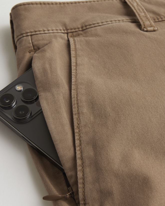 educación física Hollister pantalones cortos de sarga con frente plano 9\'\' caqui oscuro 086N621382 hombres fondos