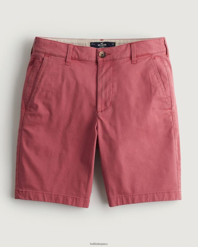 educación física Hollister pantalones cortos de sarga con frente plano 9'' coral oscuro 086N621196 hombres fondos