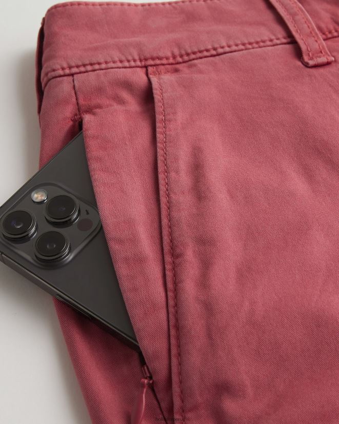 educación física Hollister pantalones cortos de sarga con frente plano 9\'\' coral oscuro 086N621196 hombres fondos