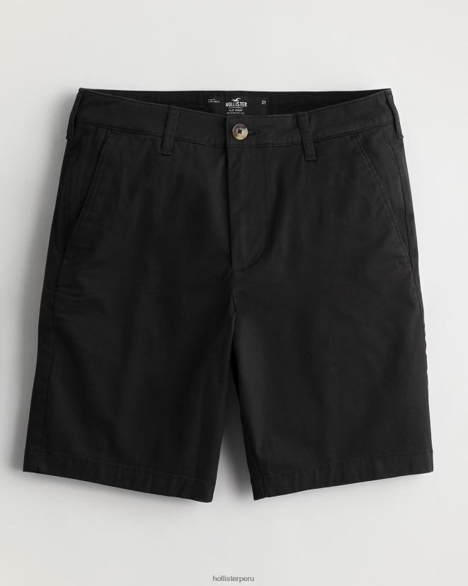educación física Hollister pantalones cortos de sarga con frente plano 9'' negro 086N621172 hombres fondos