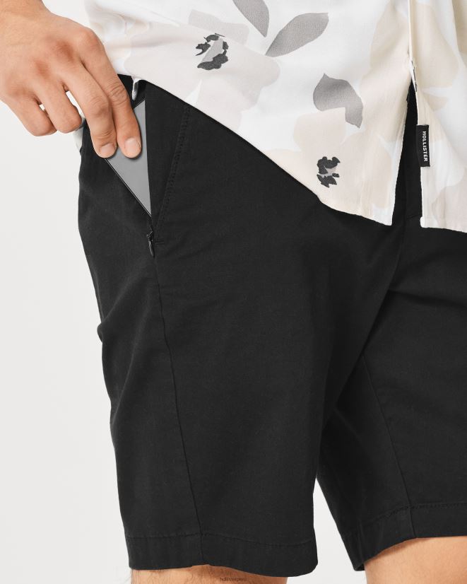 educación física Hollister pantalones cortos de sarga con frente plano 9\'\' negro 086N621172 hombres fondos