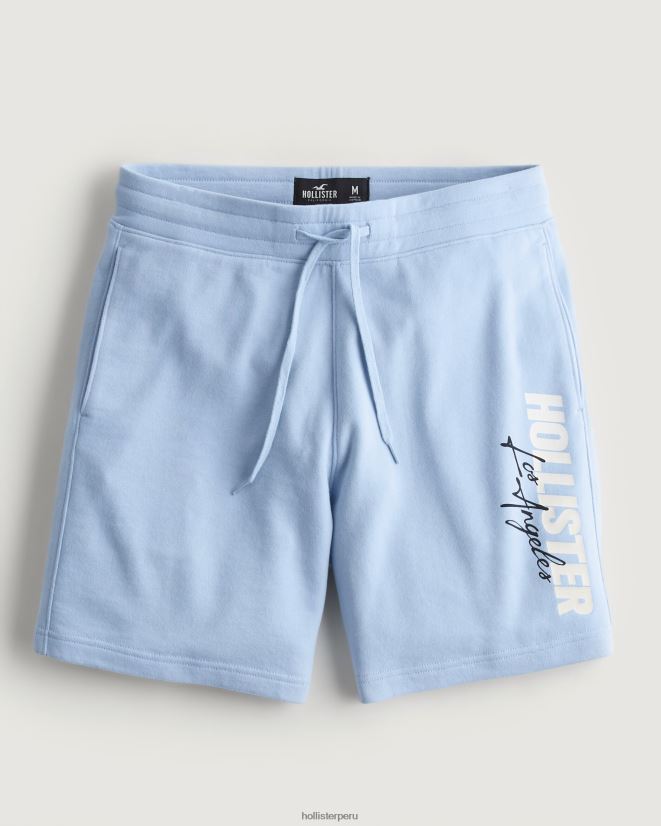 educación física Hollister shorts de 7'' con gráfico de logo de vellón que cambia de color azul claro 086N621264 hombres fondos