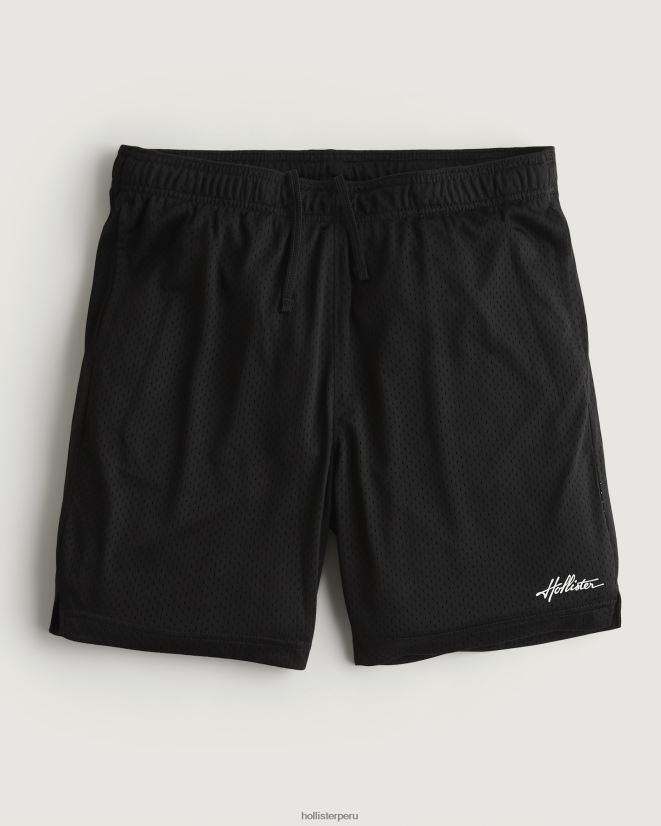 educación física Hollister shorts de malla con logo 7'' negro 086N621315 hombres fondos