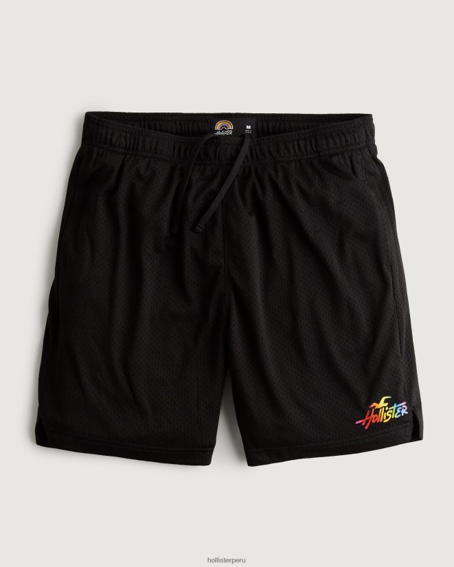 educación física Hollister shorts de malla con logo orgullo 7'' negro 086N62612 hombres fondos