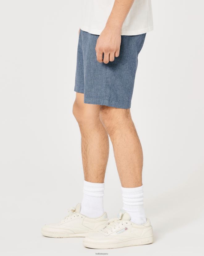 educación física Hollister shorts de mezcla de lino con frente plano 9\'\' azul marino brezo 086N621312 hombres fondos