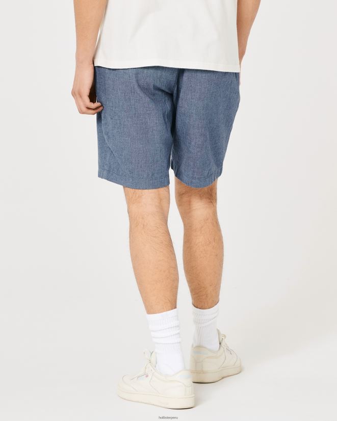 educación física Hollister shorts de mezcla de lino con frente plano 9\'\' azul marino brezo 086N621312 hombres fondos