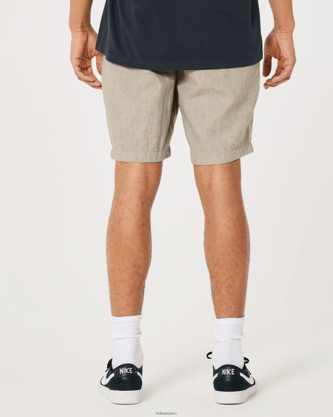 educación física Hollister shorts de mezcla de lino con frente plano 9\'\' marrón claro 086N621268 hombres fondos