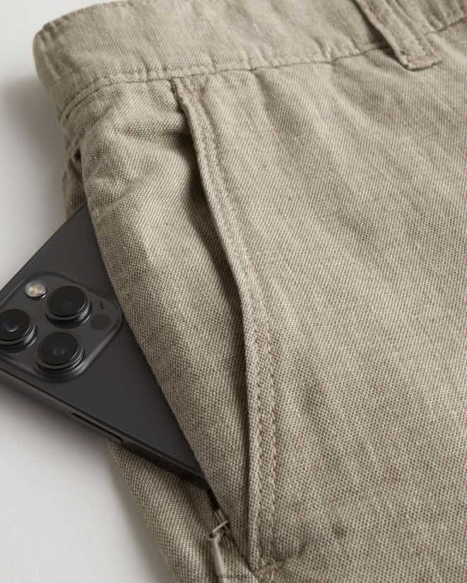 educación física Hollister shorts de mezcla de lino con frente plano 9\'\' marrón claro 086N621268 hombres fondos