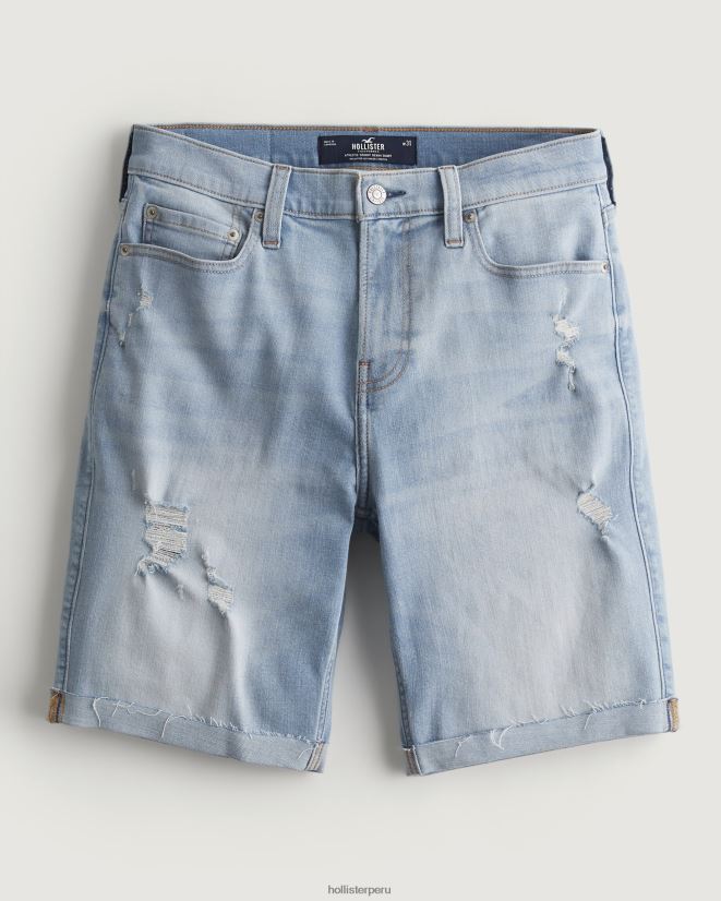 educación física Hollister shorts de mezclilla ajustados atléticos con lavado ligero rasgados 9'' lavado claro rasgado 086N621295 hombres fondos