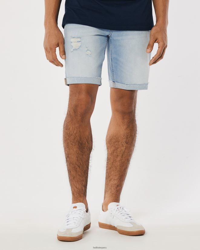 educación física Hollister shorts de mezclilla ajustados atléticos con lavado ligero rasgados 9\'\' lavado claro rasgado 086N621295 hombres fondos