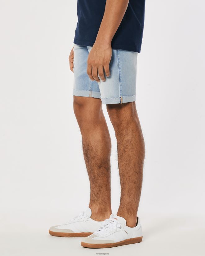 educación física Hollister shorts de mezclilla ajustados atléticos con lavado ligero rasgados 9\'\' lavado claro rasgado 086N621295 hombres fondos
