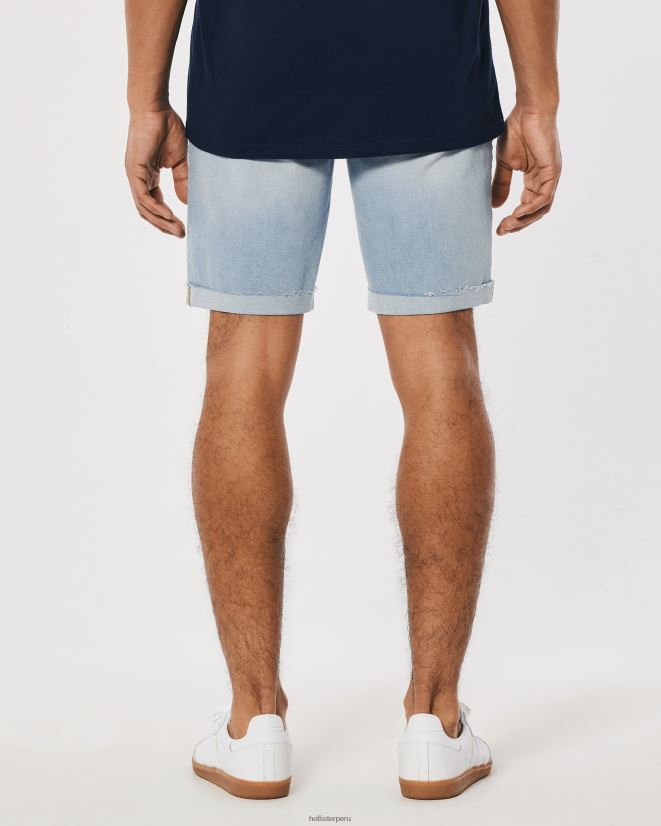 educación física Hollister shorts de mezclilla ajustados atléticos con lavado ligero rasgados 9\'\' lavado claro rasgado 086N621295 hombres fondos