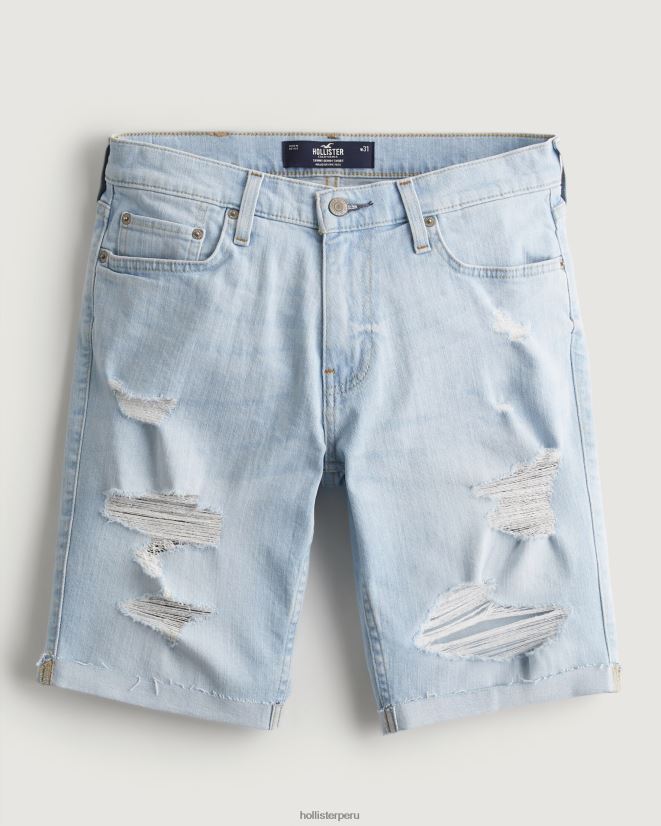 educación física Hollister shorts de mezclilla ajustados con lavado claro rasgados 9'' lavado súper claro rasgado 086N621220 hombres fondos