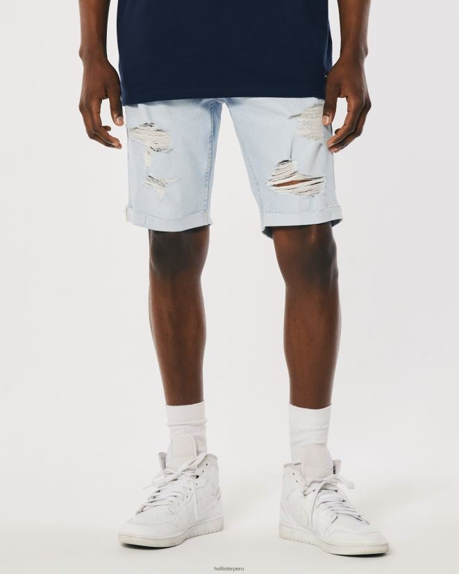 educación física Hollister shorts de mezclilla ajustados con lavado claro rasgados 9\'\' lavado súper claro rasgado 086N621220 hombres fondos