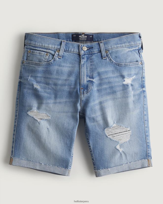 educación física Hollister shorts de mezclilla ajustados con lavado claro rasgados 9'' rasgado medio 086N621391 hombres fondos
