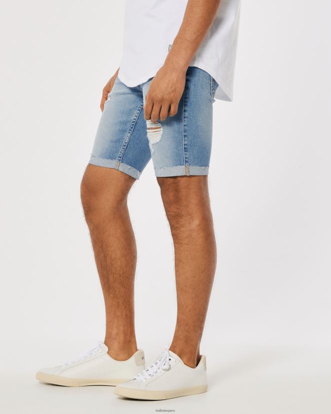 educación física Hollister shorts de mezclilla ajustados con lavado claro rasgados 9\'\' rasgado medio 086N621391 hombres fondos