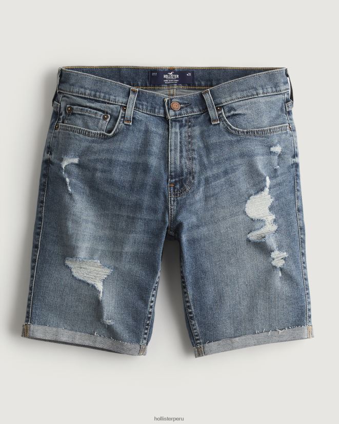 educación física Hollister shorts de mezclilla ajustados con lavado medio rasgados 9'' lavado medio rasgado 086N621175 hombres fondos
