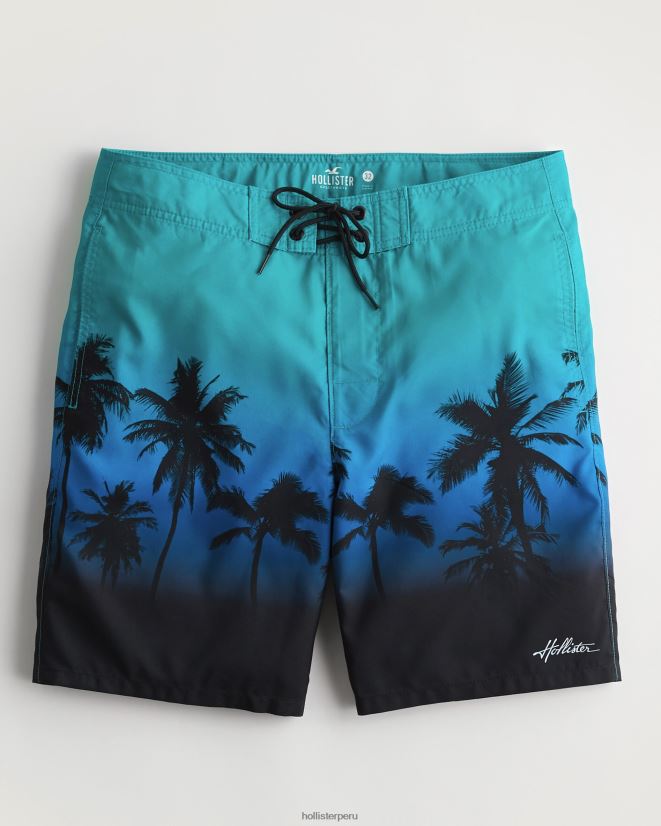 educación física Hollister shorts de playa 9'' estampado ombre verde azulado a negro 086N621308 hombres fondos