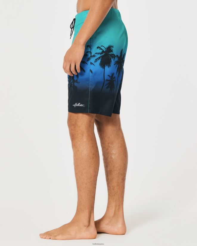 educación física Hollister shorts de playa 9\'\' estampado ombre verde azulado a negro 086N621308 hombres fondos