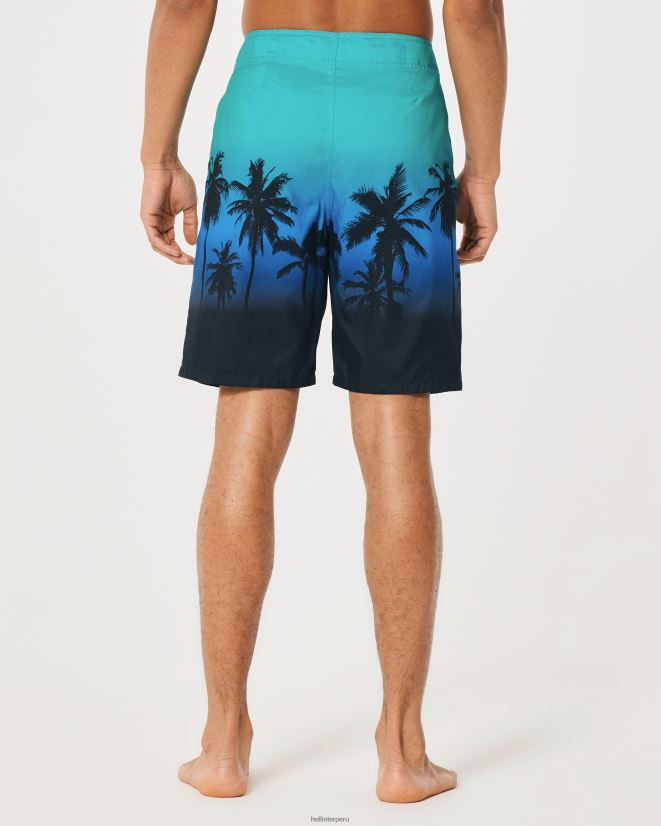 educación física Hollister shorts de playa 9\'\' estampado ombre verde azulado a negro 086N621308 hombres fondos