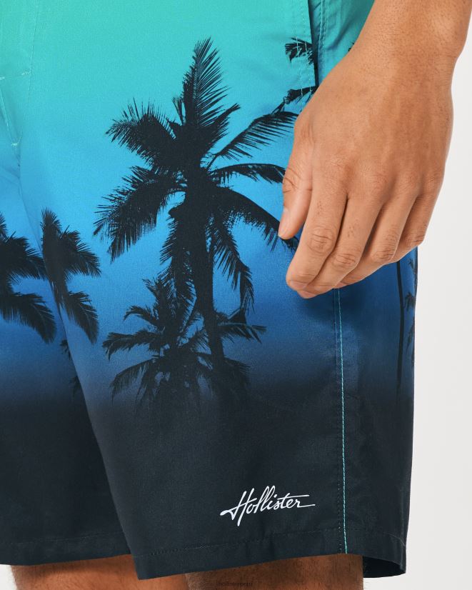 educación física Hollister shorts de playa 9\'\' estampado ombre verde azulado a negro 086N621308 hombres fondos