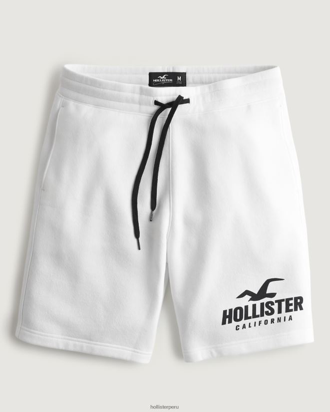 educación física Hollister shorts de polar con gráfico de logo 9'' blanco 086N621164 hombres fondos