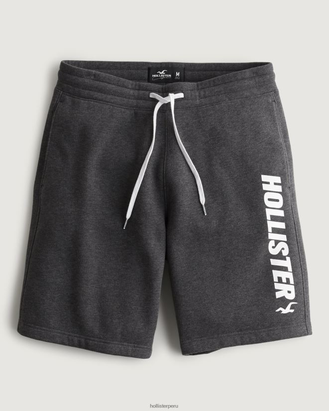 educación física Hollister shorts de polar con gráfico de logo 9'' gris jaspeado oscuro 086N621136 hombres fondos