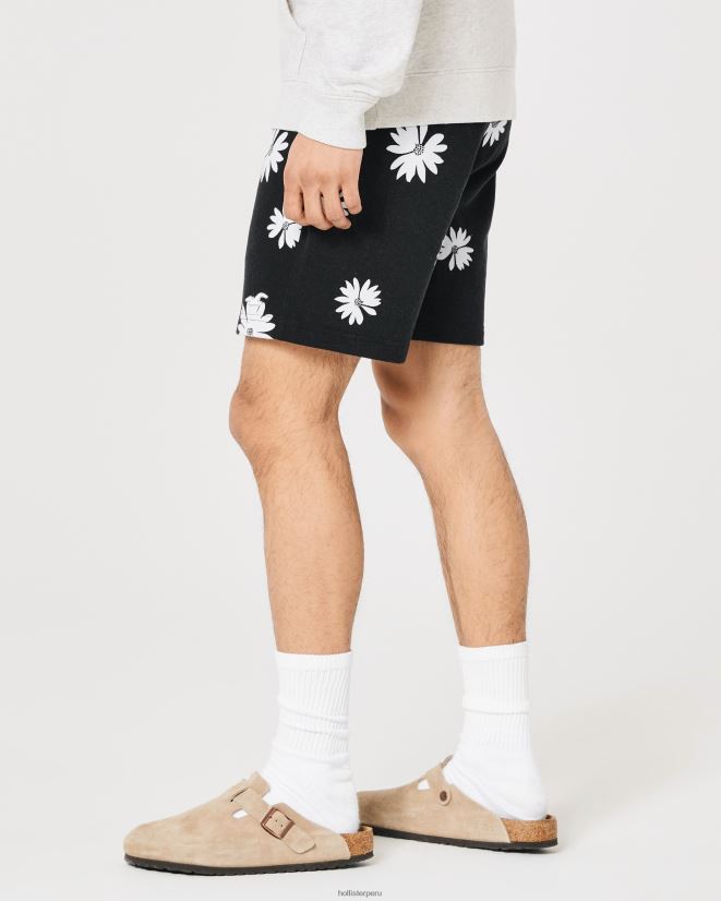 educación física Hollister shorts de rizo con estampado floral de 7\'\' floral negro 086N621283 hombres fondos