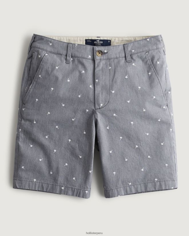 educación física Hollister shorts de sarga con frente plano y estampado de palmeras 9'' estampado azul marino jaspeado 086N621390 hombres fondos