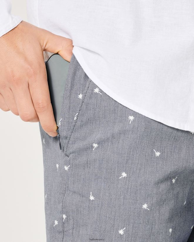 educación física Hollister shorts de sarga con frente plano y estampado de palmeras 9\'\' estampado azul marino jaspeado 086N621390 hombres fondos