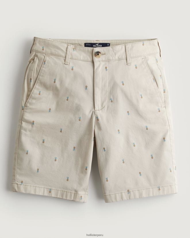 educación física Hollister shorts de sarga con frente plano y estampado de piñas 9'' patrón de bronceado 086N621310 hombres fondos