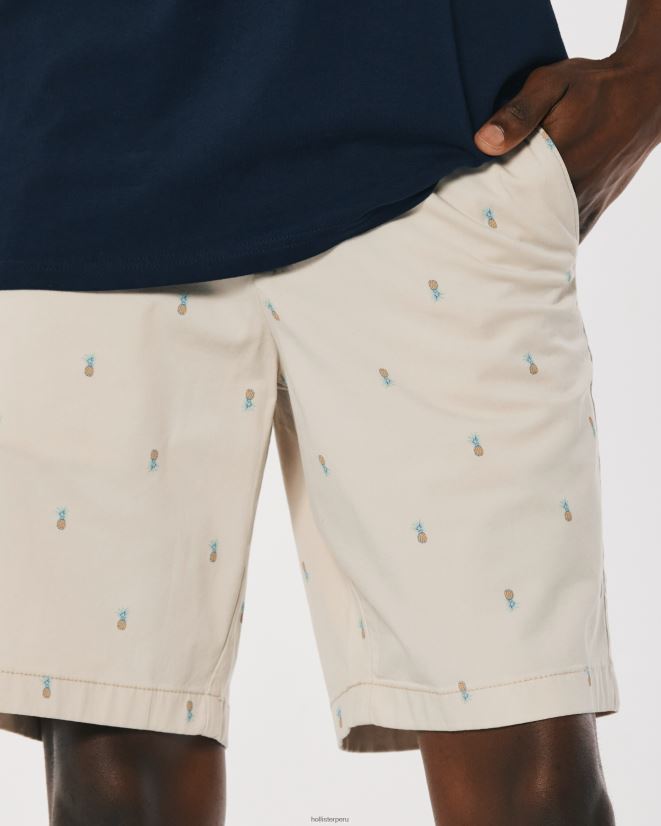 educación física Hollister shorts de sarga con frente plano y estampado de piñas 9\'\' patrón de bronceado 086N621310 hombres fondos
