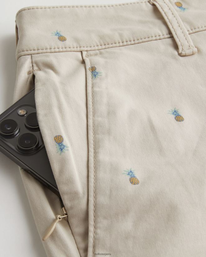 educación física Hollister shorts de sarga con frente plano y estampado de piñas 9\'\' patrón de bronceado 086N621310 hombres fondos