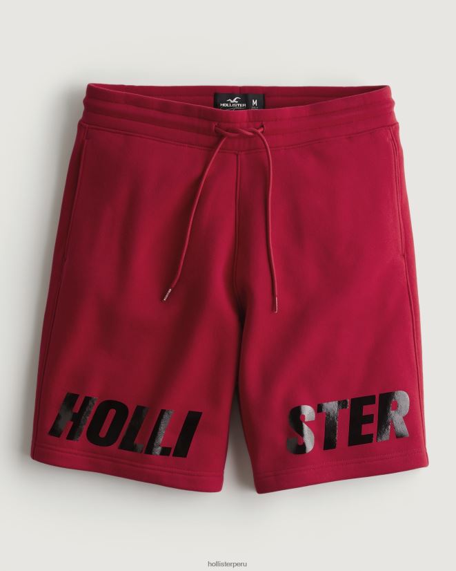 educación física Hollister shorts de vellón con logo brillante de 9'' rojo 086N621273 hombres fondos