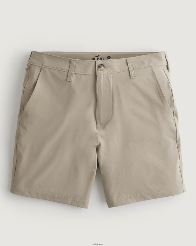 educación física Hollister shorts híbridos flat-front 7'' caqui 086N621195 hombres fondos