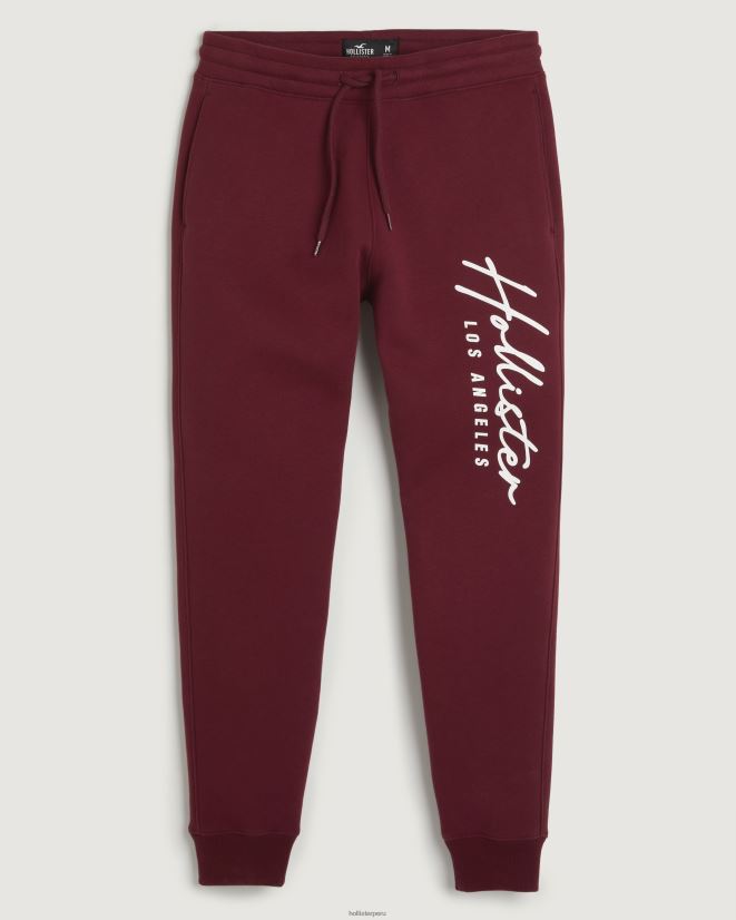 educación física Hollister joggers ajustados de vellón con logo gráfico borgoña 086N621300 hombres fondos