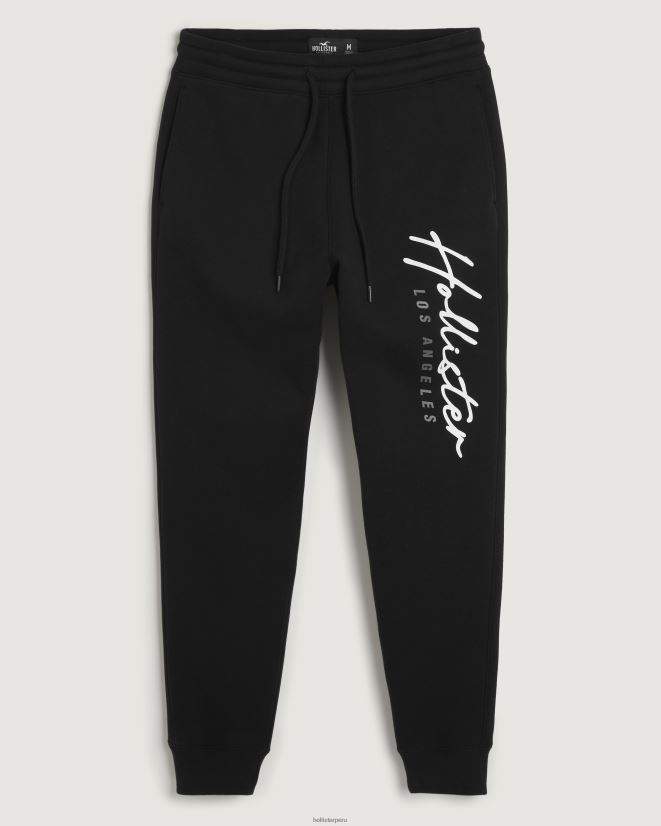 educación física Hollister joggers ajustados de vellón con logo gráfico negro 086N621230 hombres fondos