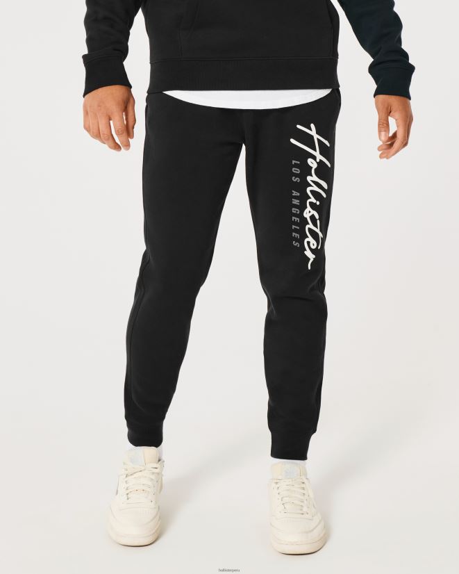 educación física Hollister joggers ajustados de vellón con logo gráfico negro 086N621230 hombres fondos