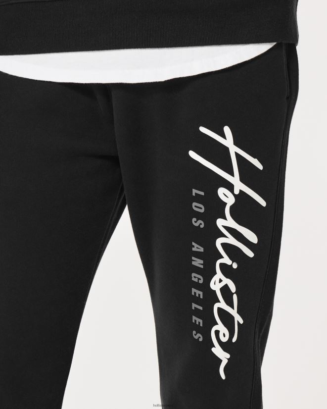 educación física Hollister joggers ajustados de vellón con logo gráfico negro 086N621230 hombres fondos