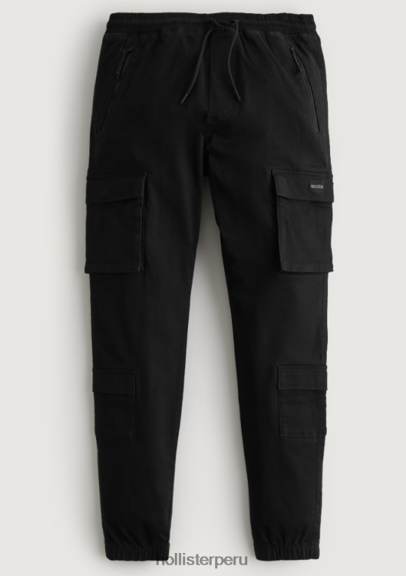 educación física Hollister joggers cargo de sarga con 4 bolsillos negro 086N621162 hombres fondos