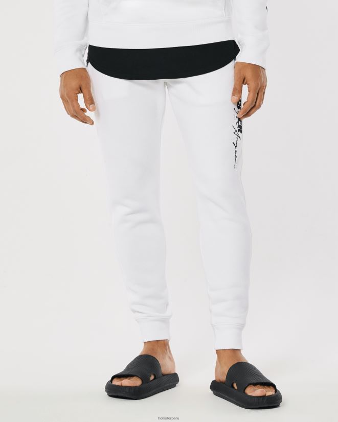 educación física Hollister joggers de polar con logo estampado blanco 086N621374 hombres fondos
