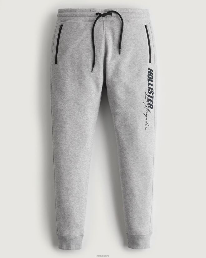 educación física Hollister joggers de polar con logo estampado cuero gris 086N621322 hombres fondos