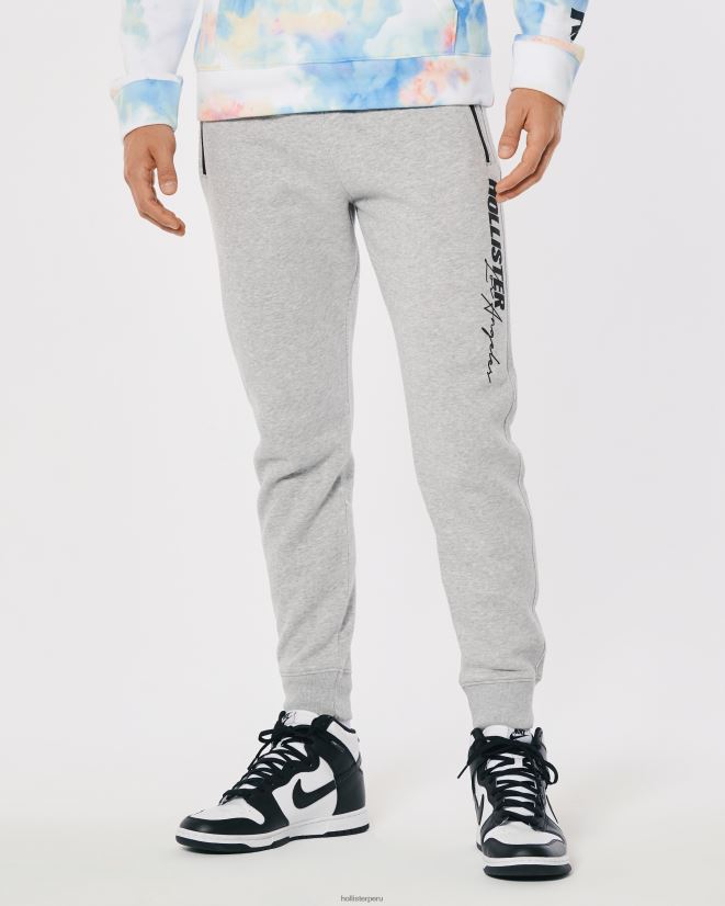 educación física Hollister joggers de polar con logo estampado cuero gris 086N621322 hombres fondos